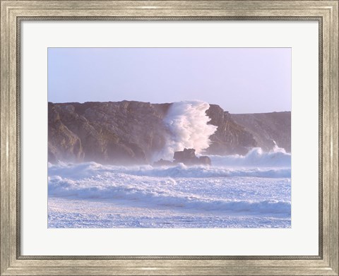 Framed Waves crashing on the coast, Pointe De Pen-Hir, Camaret-Sur-Mer, Finistere, Brittany, France Print