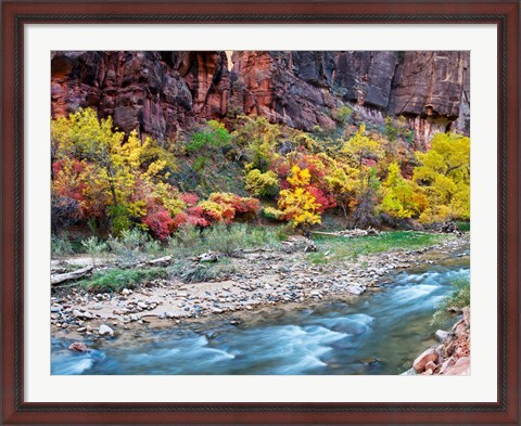 Framed Virgin River and rock face at Big Bend, Zion National Park, Springdale, Utah, USA Print
