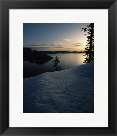 Framed Lake at sunset, Llao Rock, Wizard Island, Crater Lake National Park, Oregon, USA Print