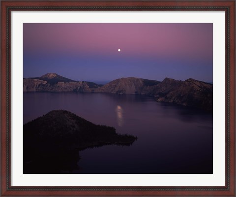 Framed Moonrise over Wizard Island, Crater Lake, Crater Lake National Park, Oregon, USA Print