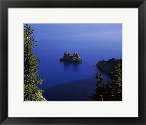 Framed Phantom Ship island viewed from Sun Notch overlook, Crater Lake, Crater Lake National Park, Oregon, USA Print