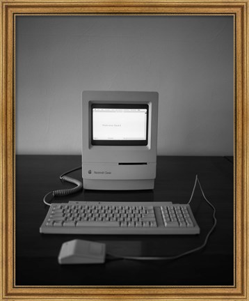 Framed Apple Macintosh Classic desktop PC (black and white) Print