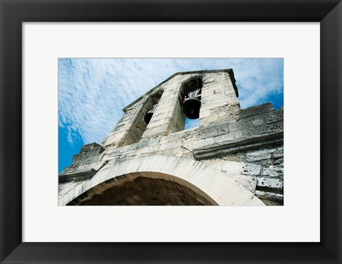 Framed Low angle view of a bell tower on a bridge, Pont Saint-Benezet, Rhone River, Provence-Alpes-Cote d&#39;Azur, France Print