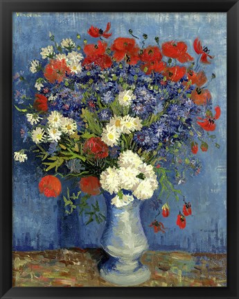 Framed Still Life: Vase with Cornflowers and Poppies, 1887 Print