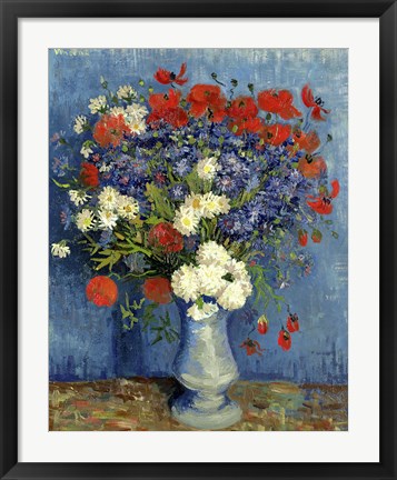 Framed Still Life: Vase with Cornflowers and Poppies, 1887 Print