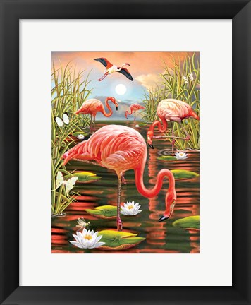 Framed Flamingos-Vertical Print