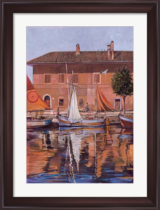 Framed Sailboats On The Canal Print