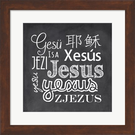 Framed Jesus in Different Languages Chalkboard Print