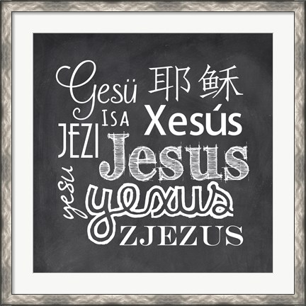 Framed Jesus in Different Languages Chalkboard Print