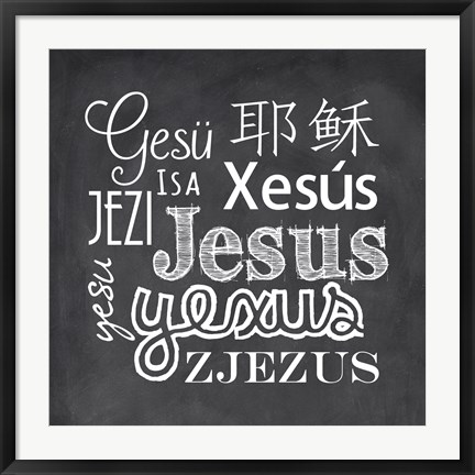 Framed Jesus in Different Languages Chalkboard Print