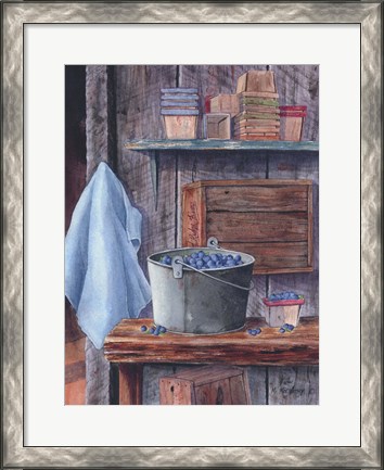 Framed Blueberries And Pint Boxes Print