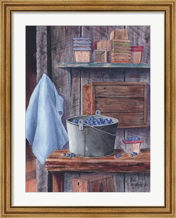 Framed Blueberries And Pint Boxes Print