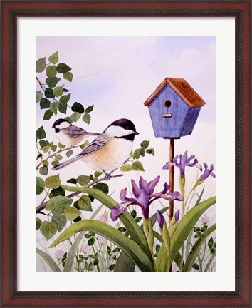 Framed Chickadees And Iris Print