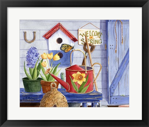 Framed Red Watering Can Print