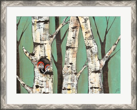 Framed Birch Grove on Teal I Print