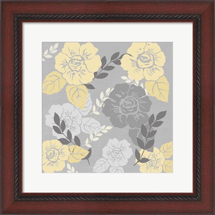 Framed Yellow Roses on Grey I Print