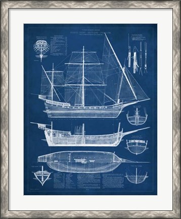 Framed Antique Ship Blueprint I Print