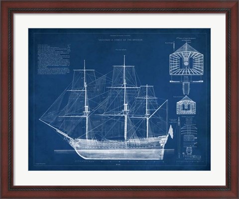 Framed Antique Ship Blueprint IV Print