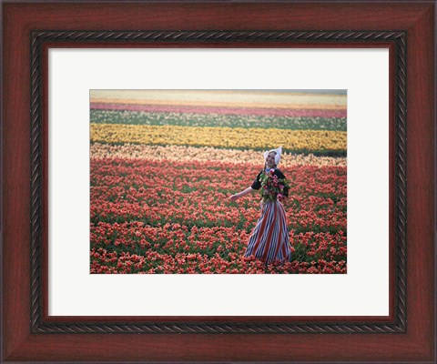 Framed Dutch Girl in Tulip Fields Print