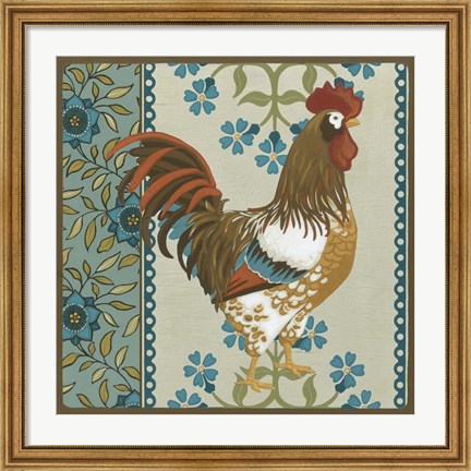 Framed Cottage Rooster I Print