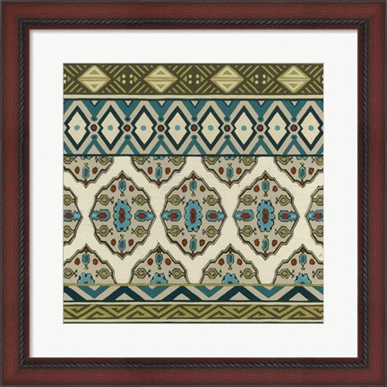 Framed Turquoise Textile I Print