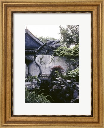 Framed Garden with Dragon on Temple Wall Shanghai, China Print