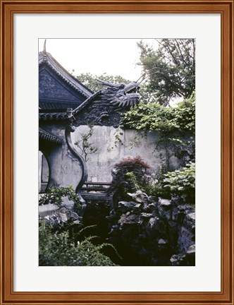 Framed Garden with Dragon on Temple Wall Shanghai, China Print
