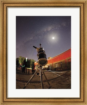 Framed Astrophotography setup with the moon and Milky Way in the background Print