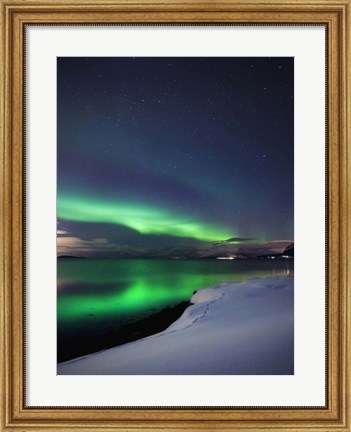 Framed Aurora Borealis over Vagsfjorden in Troms County, Norway Print