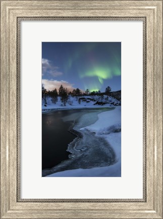 Framed Aurora Borealis over Tennevik River, Troms, Norway Print