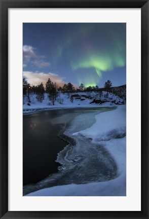 Framed Aurora Borealis over Tennevik River, Troms, Norway Print