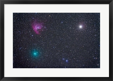 Framed Comet Hartley 2 near the Pacman Nebula, NGC 281, in Cassiopeia Print