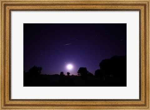 Framed bolide from the Geminids meteor shower above a setting moon in Mercedes, Argentina Print