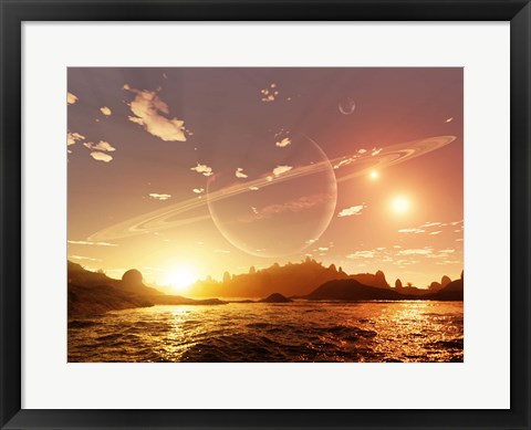 Framed scene on a distant moon orbiting a gas giant in a trinary star system Print