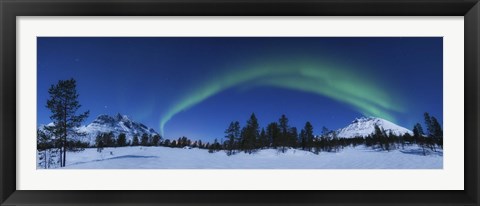 Framed Panoramic view of the Aurora Borealis over Nova Mountain Wilderness, Norway Print