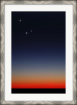 Framed Venus, Mercury and Mars above the glowing horizon at dawn Print
