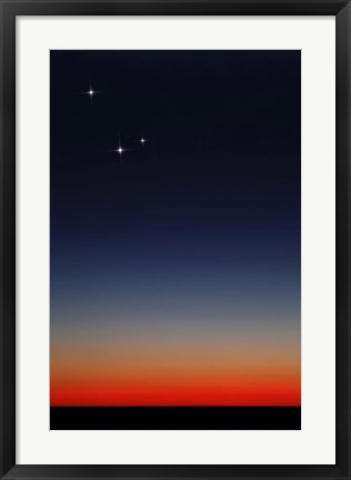 Framed Venus, Mercury and Mars above the glowing horizon at dawn Print