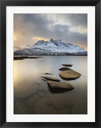 Framed Novatinden Mountain and Skoddeberg Lake in Troms County, Norway Print