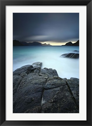 Framed long exposure scene at Haukland Beach in Lofoten, Norway Print