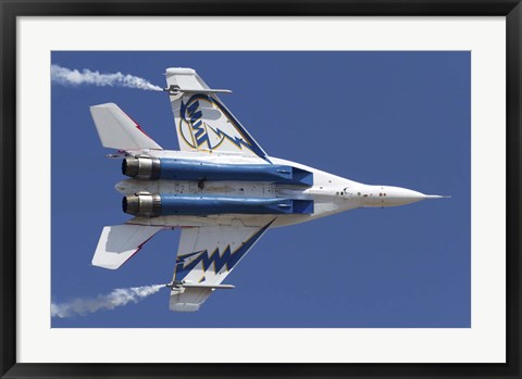 Framed Bottom view of a Russian MiG-29OVT aerobatic aircraft Print