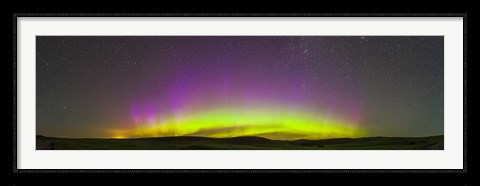 Framed Panoramic view of northern lights on the horizon, Saskatchewan, Canada Print