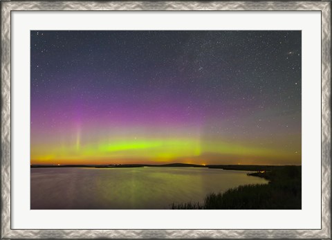 Framed faint aurora over Crawling Lake reservoir, Bassano, Alberta, Canada Print
