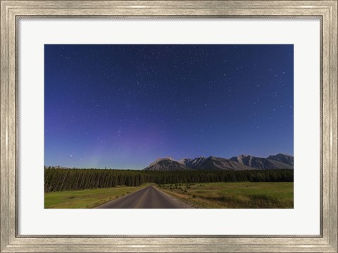 Framed Northern autumn constellations rising over a road in Banff National Park, Canada Print