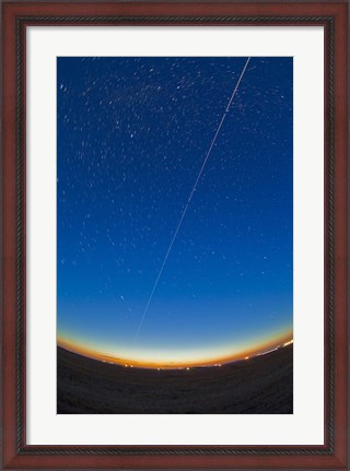 Framed Trail of the International Space Station coming out of the western twilight Print