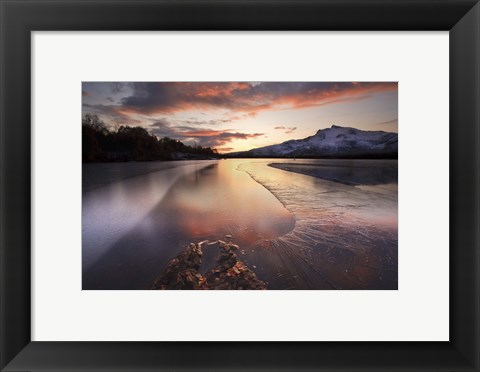 Framed frozen Straumen Lake on Tjeldoya Island in Nordland County, Norway Print