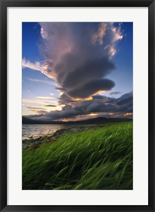 Framed giant stacked lenticular cloud over Tjeldsundet, Troms County, Norway Print