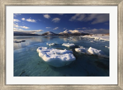 Framed winter view looking out in Tjeldsundet strait, Norway Print