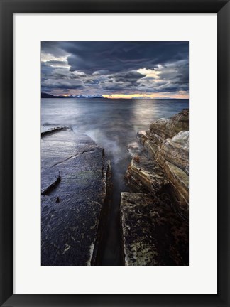 Framed Midnight Sun over Vagsfjorden in Troms County, Norway Print