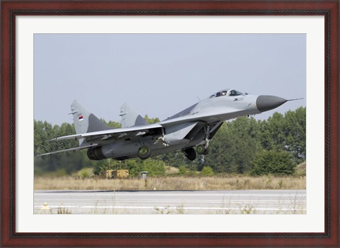Framed Serbian Air Force MiG-29 departing from Graf Ignatievo Air Base Print