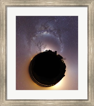 Framed Milky Way and zodiacal light presented as a mini planet Print